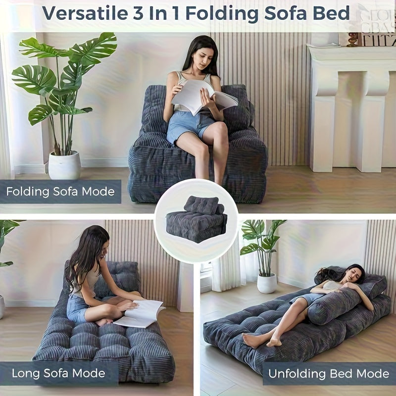 Sit or Lie Down Sofa, Boneless Multifunctional Single Sleeper Couch for Living Room, Bedroom & Office