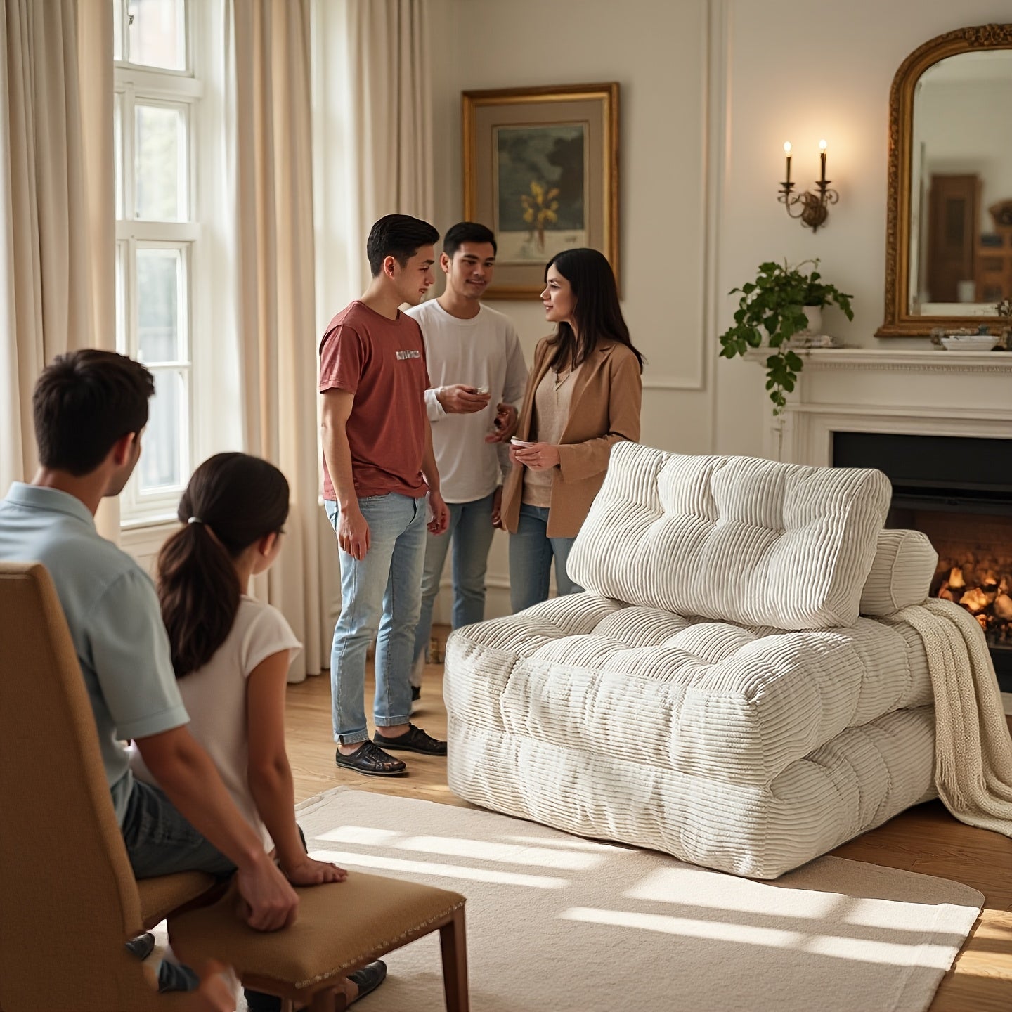 Sit or Lie Down Sofa, Boneless Multifunctional Single Sleeper Couch for Living Room, Bedroom & Office